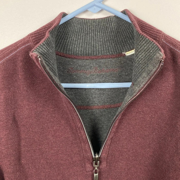 Tommy Bahama Flipshore Quarter Zip in maroon and gray - Picture 7 of 16